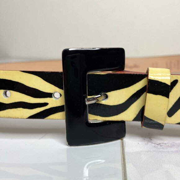 Garuglieri Italy Ivory White & Black ZEBRA Print Glossy Patent Leather Belt S - Picture 10 of 12